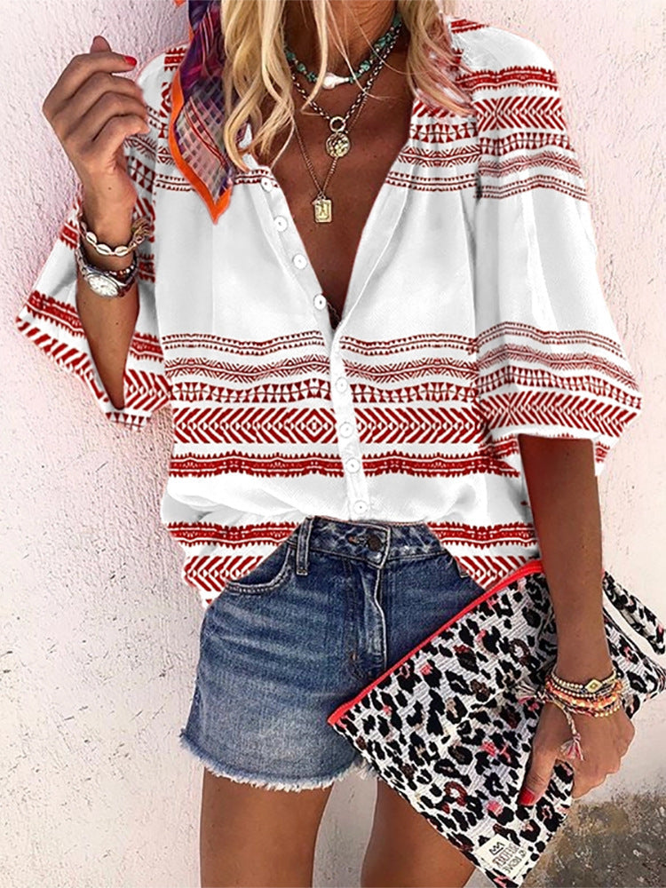 Bluzka Lidia Sek z guzikami w paski w stylu boho