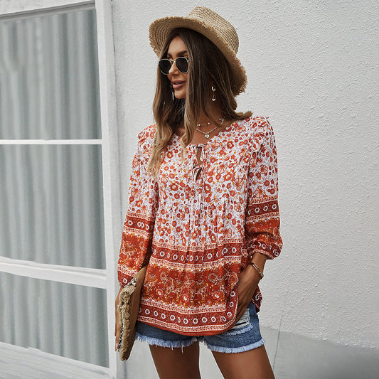 Letni top z nadrukiem w kwiaty w stylu boho Lidia Sek