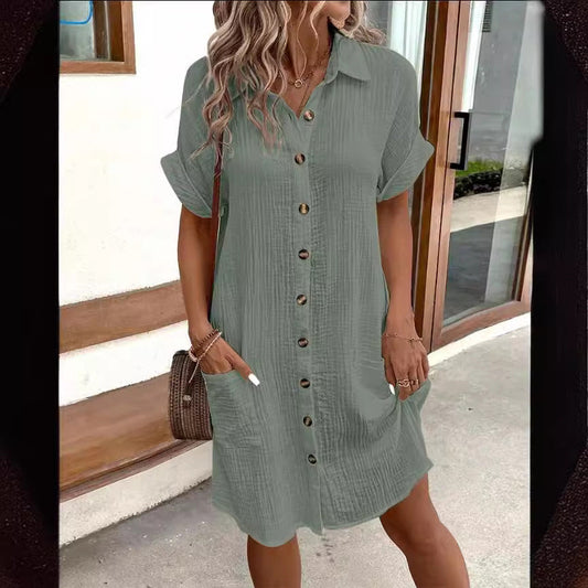 Elegancka sukienka koszulowa z krótkim rękawem od Lidia Sek