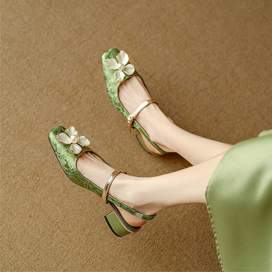 Vintage Floral Lidia Sek Kwadratowe Obcasy