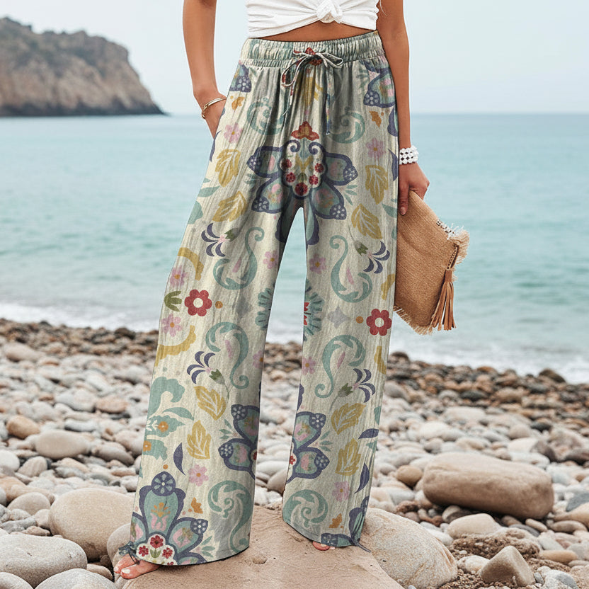 Spodnie damskie z szerokimi nogawkami Boho Botanical Lidia Sek
