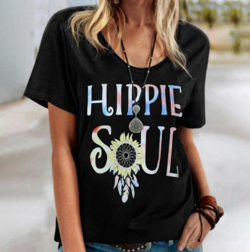 Hippie Soul Lidia Sek Koszulka z okrągłym dekoltem w kwiaty