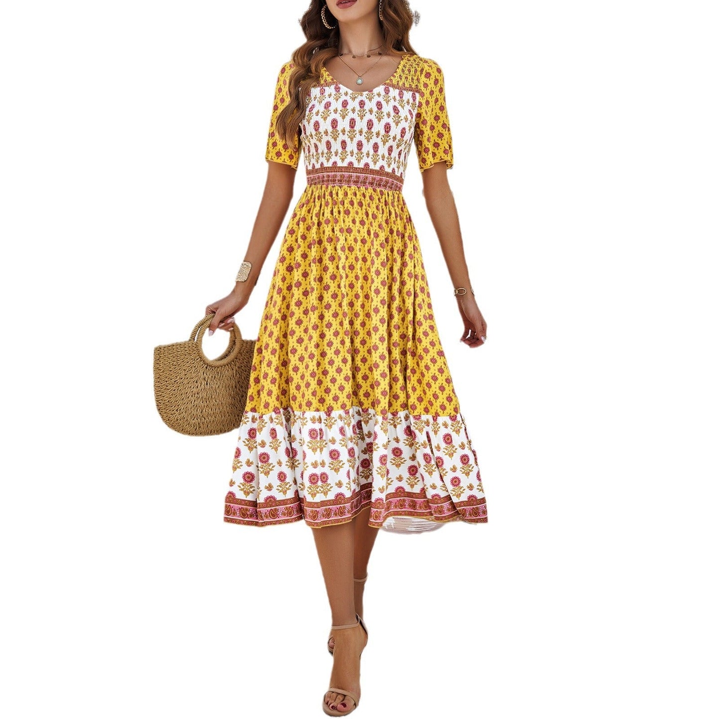 Sukienka midi Lidia Sek z nadrukiem w stylu boho na lato