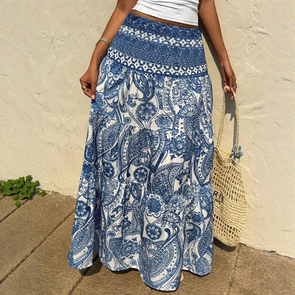 Spódnica maxi Lidia Sek z nadrukiem w stylu boho w kolorze niebieskim