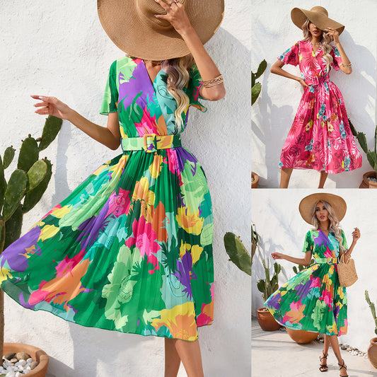 Vibrant Floral Lidia Sek Summer Midi Dress