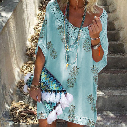 Chic Lace Print Dress Lidia Sek Summer V-Neck