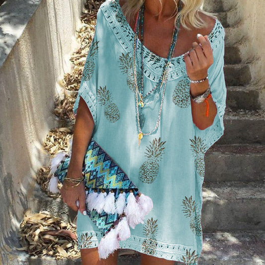 Chic Lace Print Dress Lidia Sek Summer V-Neck
