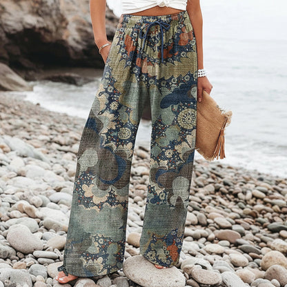 Spodnie damskie z szerokimi nogawkami Boho Botanical Lidia Sek
