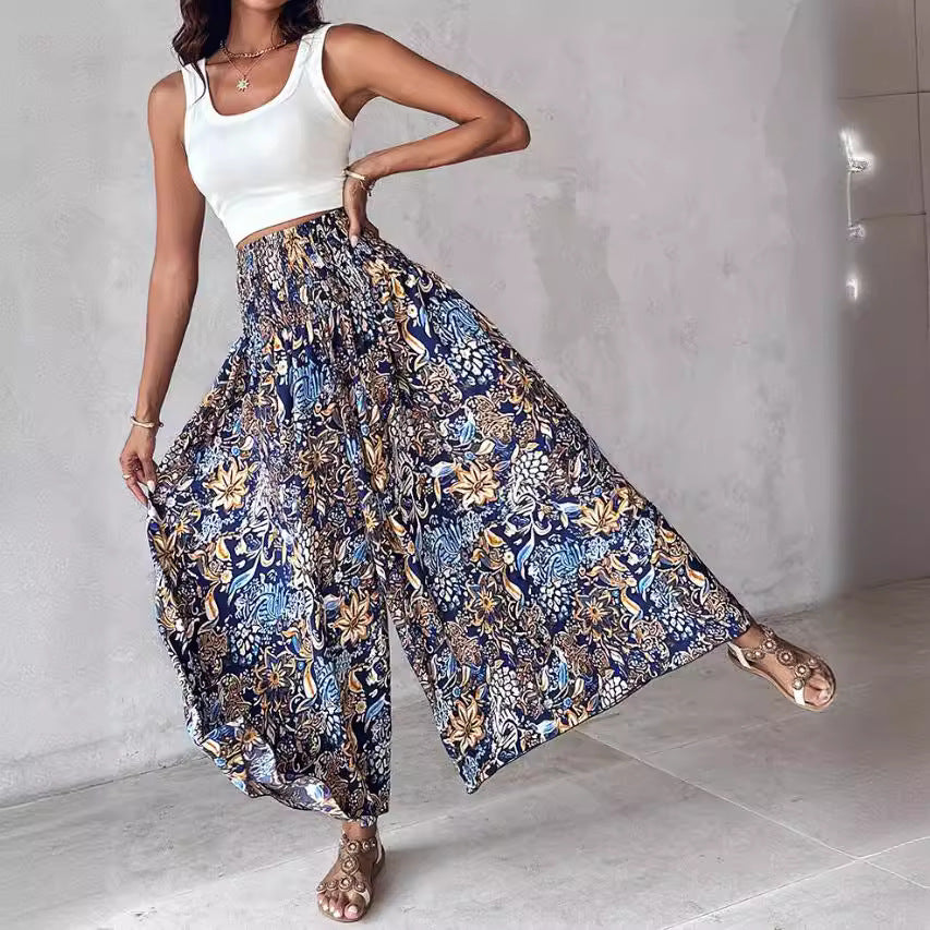 Retro Floral Wide-Leg Pants by Lidia Sek