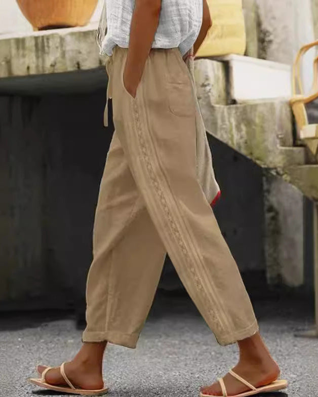 Elegant Cotton Linen Cropped Pants Lidia Sek