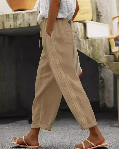 Elegant Cotton Linen Cropped Pants Lidia Sek