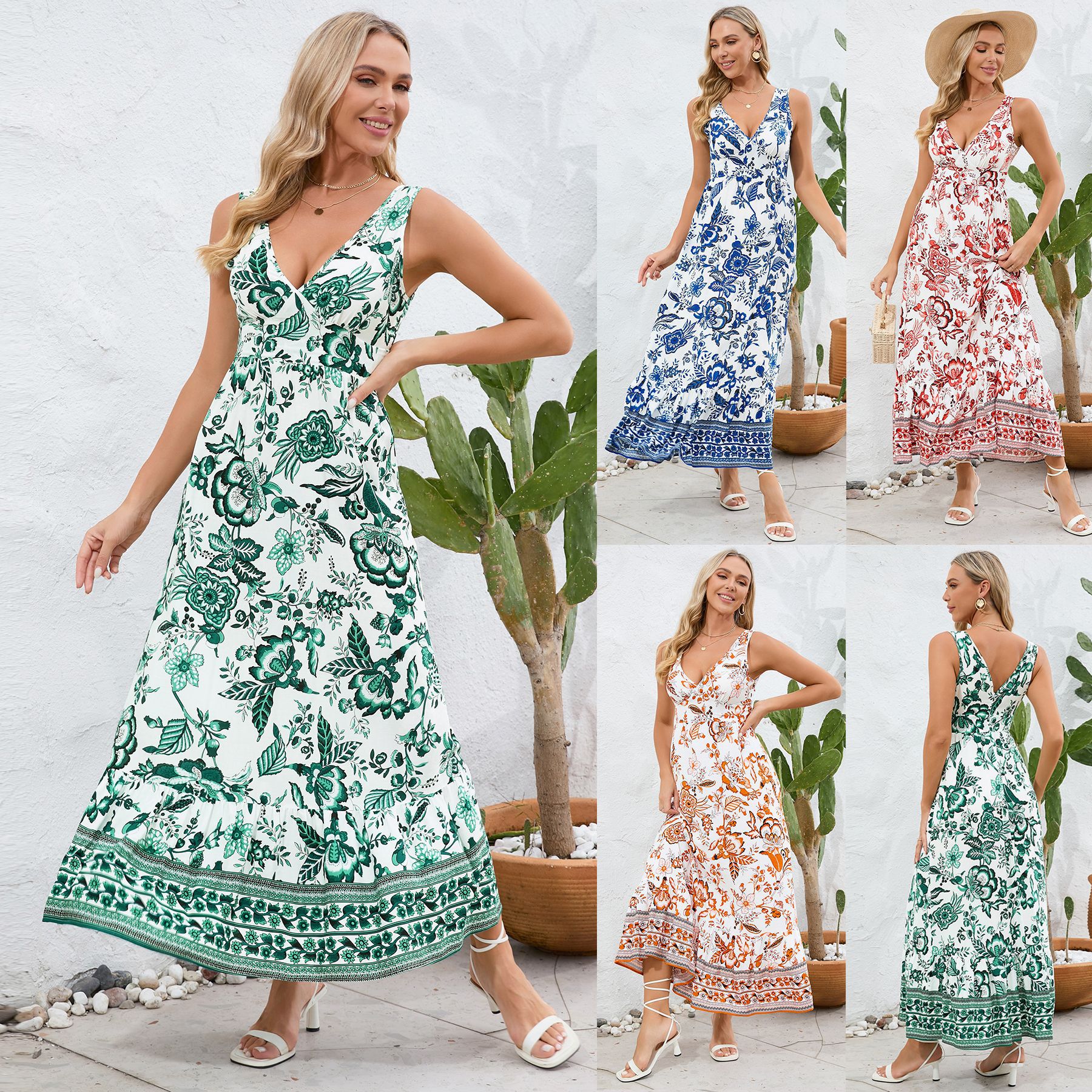 Floral V-Neck Maxi Dress by Lidia Sek