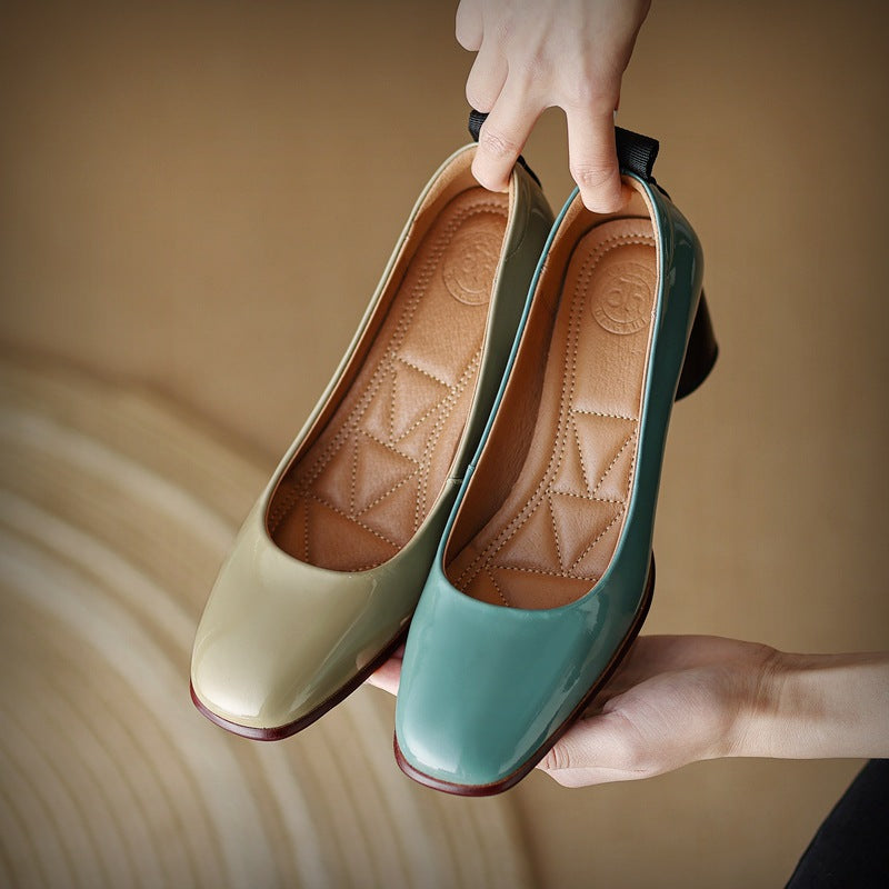 Elegant Leather Chunky Heels by Lidia Sek