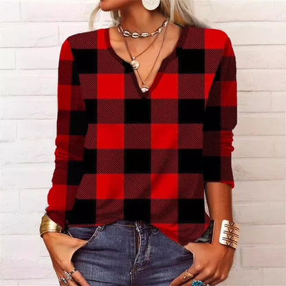 Plaid V-Neck Long Sleeve Top by Lidia Sek