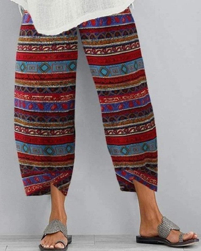 Spodnie z elastycznym pasem w stylu boho od Lidia Sek