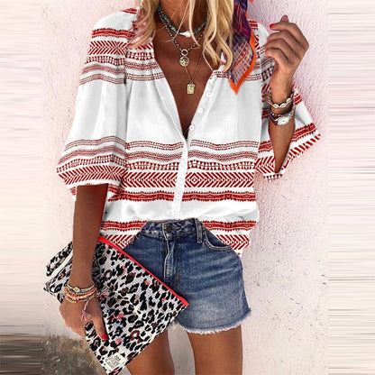 Bluzka Lidia Sek z guzikami w paski w stylu boho