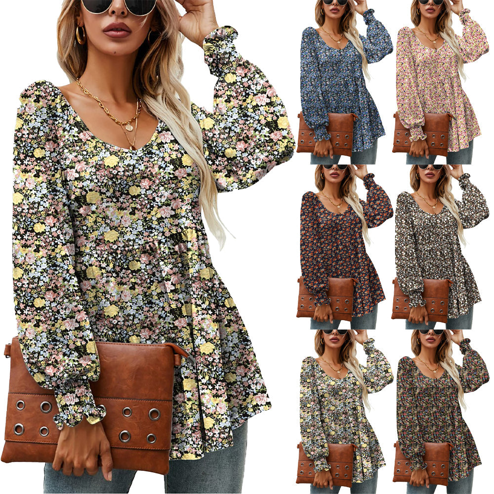 Floral Puff Sleeve V-Neck Top by Lidia Sek