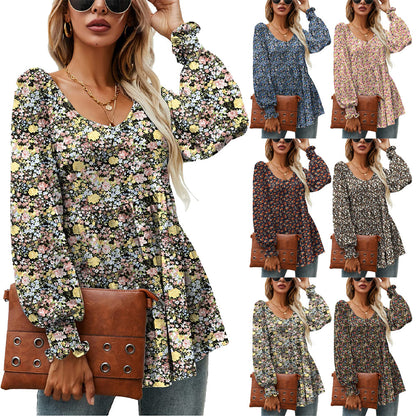 Floral Puff Sleeve V-Neck Top by Lidia Sek