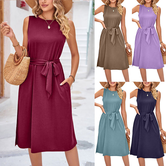 Chic Sleeveless Belted Midi Dress by Lidia Sek