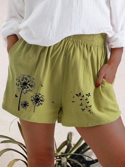 Szorty z wysokim stanem z nadrukiem dmuchawców Lidia Sek