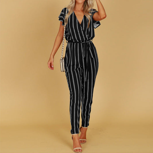 Chic Stripe Lidia Sek V-Neck Halter Jumpsuit