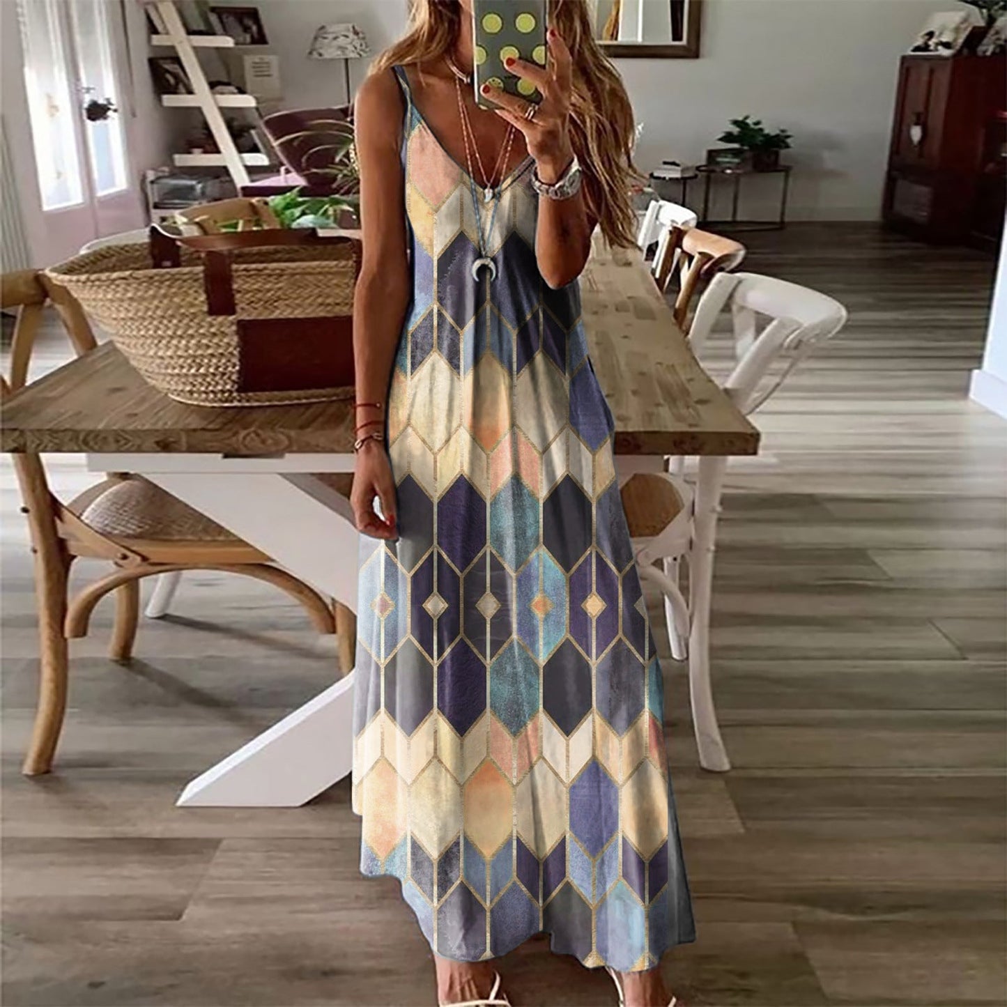 Geometric Print Lidia Sek Summer Maxi Dress