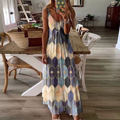Geometric Print Lidia Sek Summer Maxi Dress