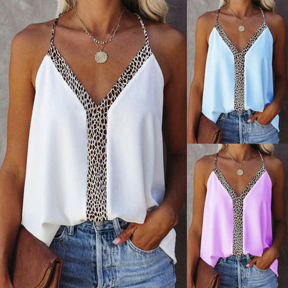 Chic Leopard Trim V-Neck Blouse by Lidia Sek