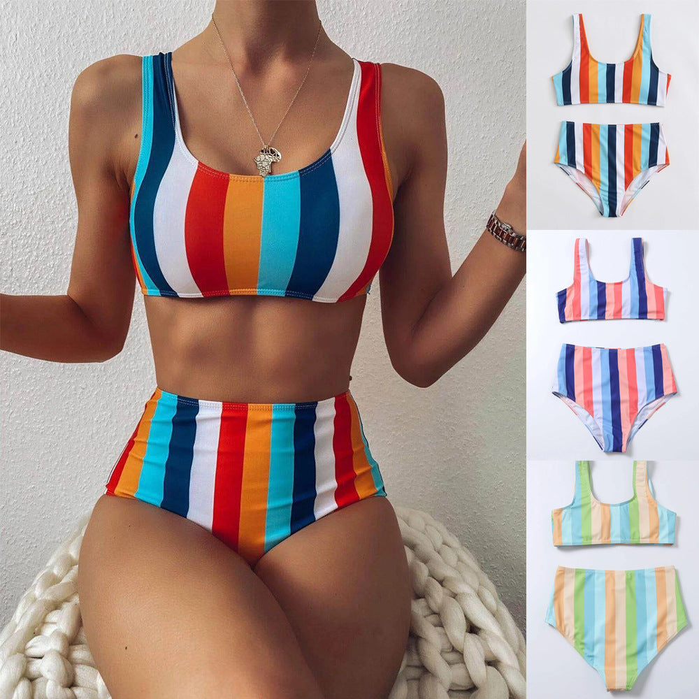 Vibrant Striped High Waist Bikini by Lidia Sek