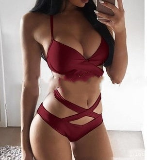 Elegancki komplet bikini Lidia Sek z blokami kolorów i paskami