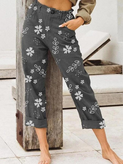 Floral Print Lidia Sek Cropped Casual Pants