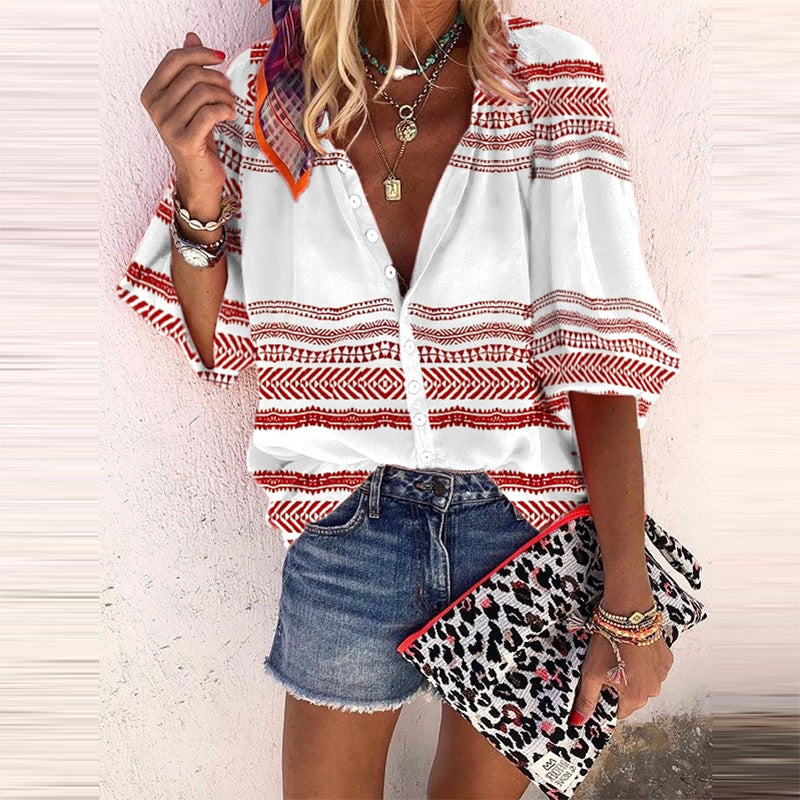 Bluzka Lidia Sek z guzikami w paski w stylu boho