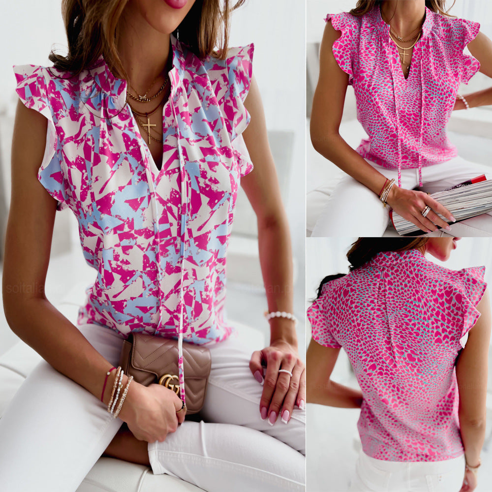 Vibrant Ruffled V-Neck Blouse by Lidia Sek
