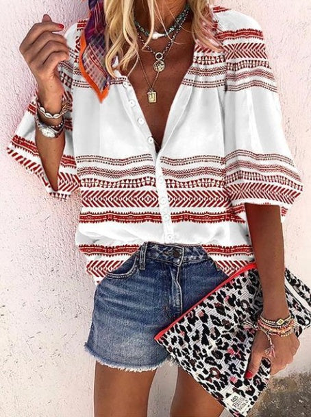 Bluzka Lidia Sek z guzikami w paski w stylu boho