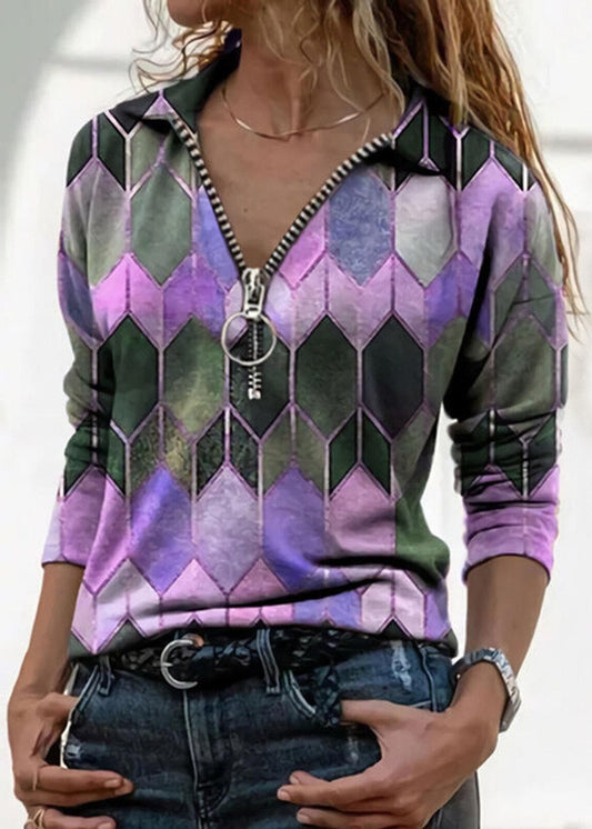 Kolorowy top z dekoltem w serek zapinany na zamek Lidia Sek Perfect-Fit