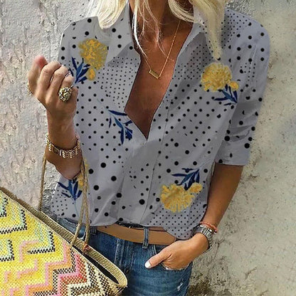 Elegancki top z dekoltem w serek Lidia Sek w kwiatowe kropki