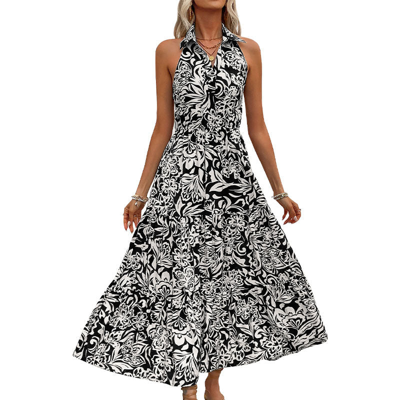 Elegancka sukienka z kwiatowym dekoltem typu halter od Lidia Sek