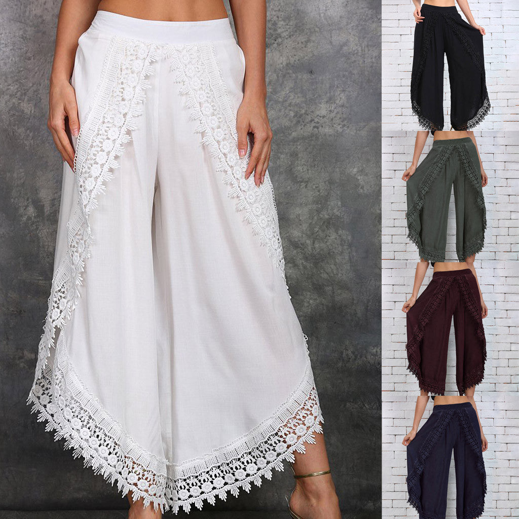 Elegant Wide-Leg Lace Pants by Lidia Sek