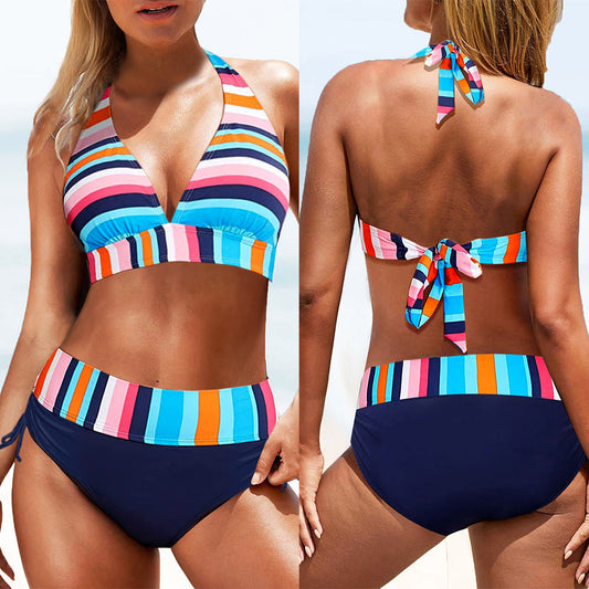 Bikini w paski z wysokim stanem marki Lidia Sek