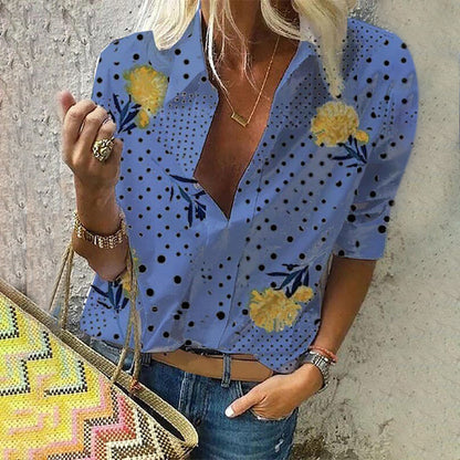 Chic Floral Dot Lidia Sek V-Neck Fashion Top