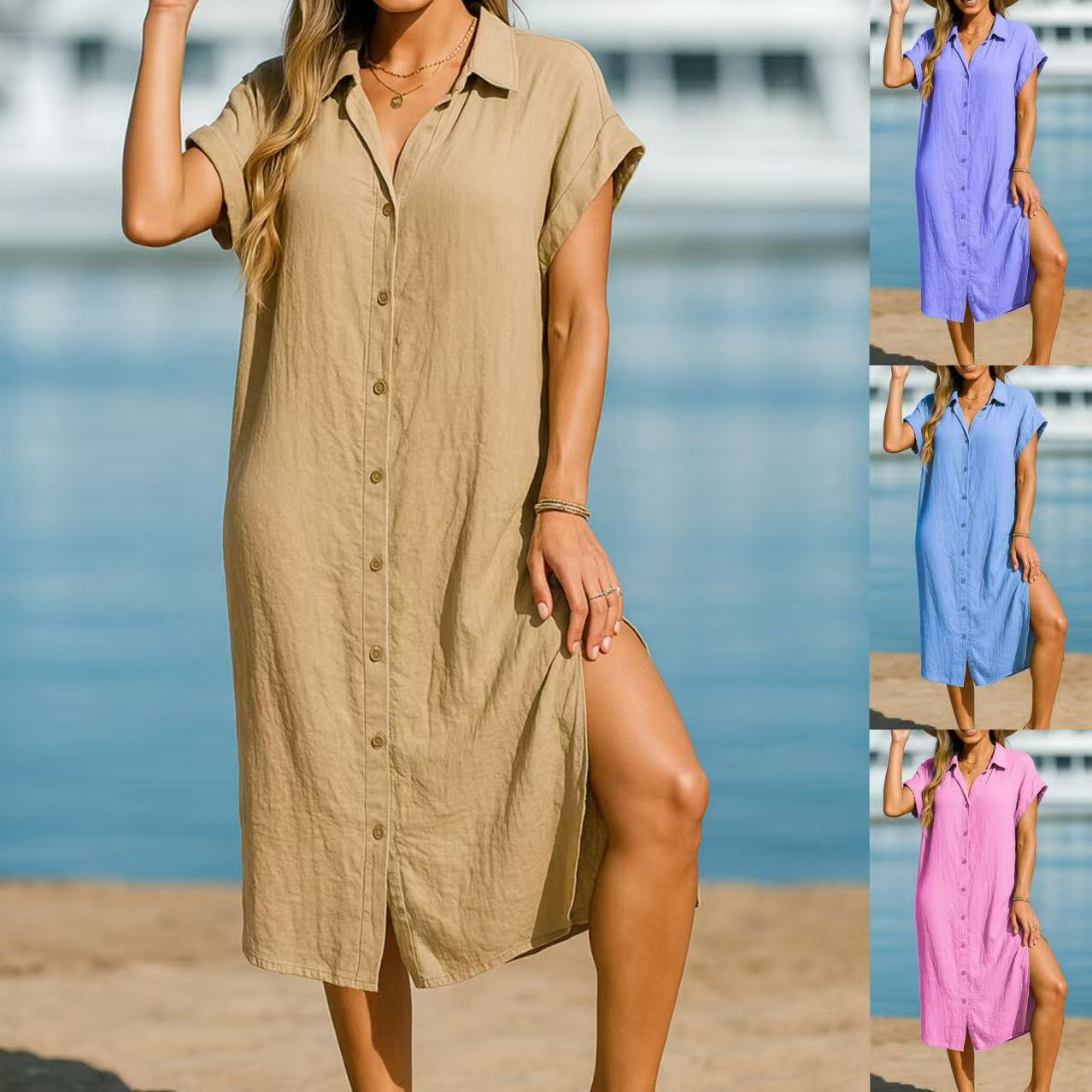 Chic Cotton Linen Lapel Dress by Lidia Sek