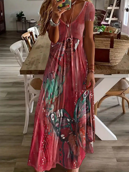 Sukienka maxi Lidia Sek z nadrukiem motyli w stylu boho