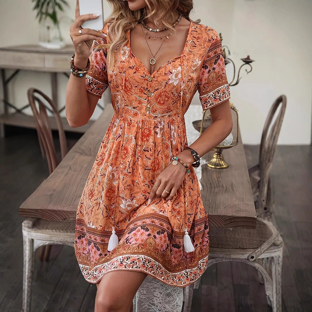 Sukienka letnia Lidia Sek w kwiaty w stylu boho o linii A