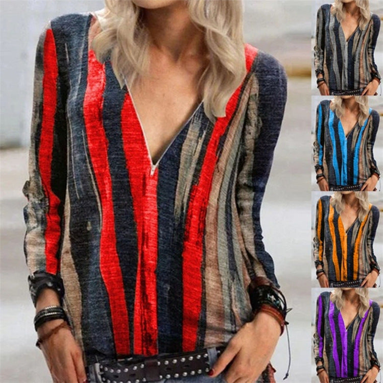 Vibrant Stripe Lidia Sek V-Neck Zip Top