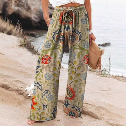 Spodnie damskie z szerokimi nogawkami Boho Botanical Lidia Sek
