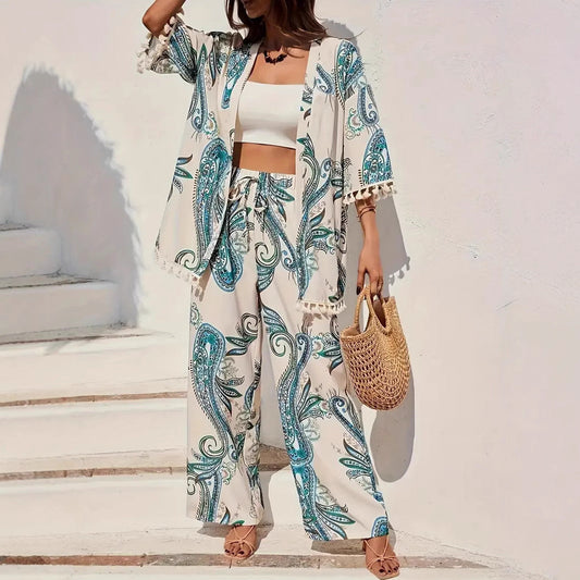 Chic Printed Lidia Sek Cardigan Pants Set