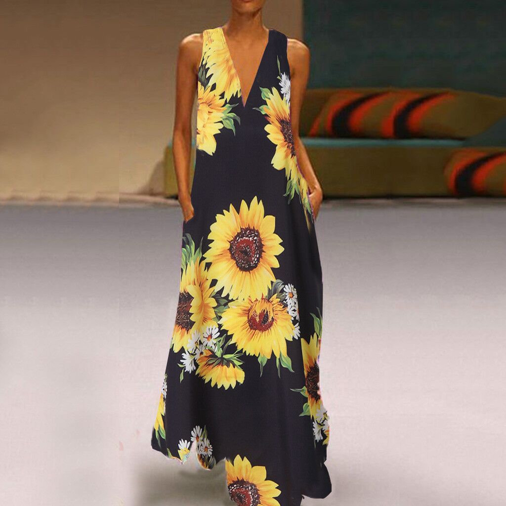 Sukienka maxi Lidia Sek w kwiaty w stylu boho bez rękawów