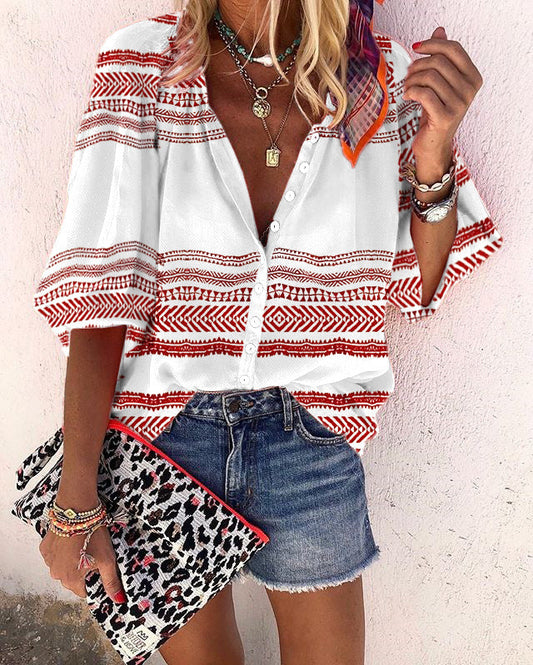 Bluzka Lidia Sek z guzikami w paski w stylu boho