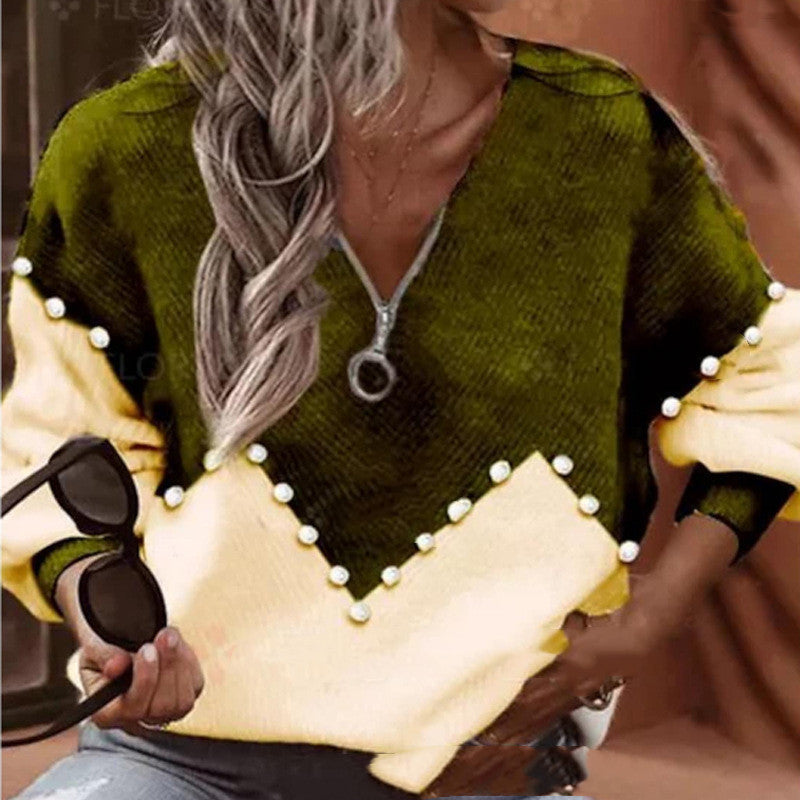 Chic Pearl Trim Lidia Sek Knitted Sweater Blouse