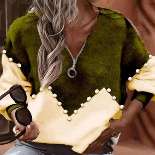 Chic Pearl Trim Lidia Sek Knitted Sweater Blouse